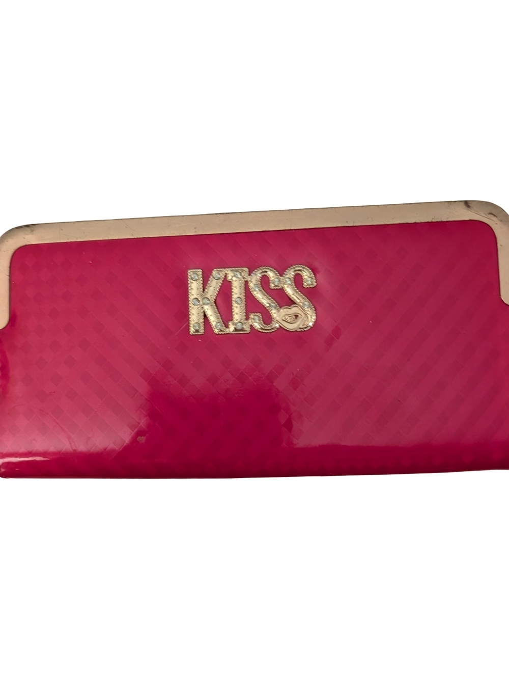 KISS Red Shiny Wallet with Gold Accent Clutch Purse Zip Around